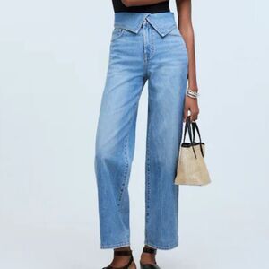 Madewell The Perfect Vintage Wide Leg Crop Jean Pickford Wash Foldover Waist 33P